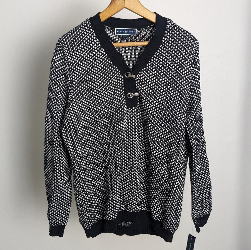 NWT Karen Scott black and white sweater L